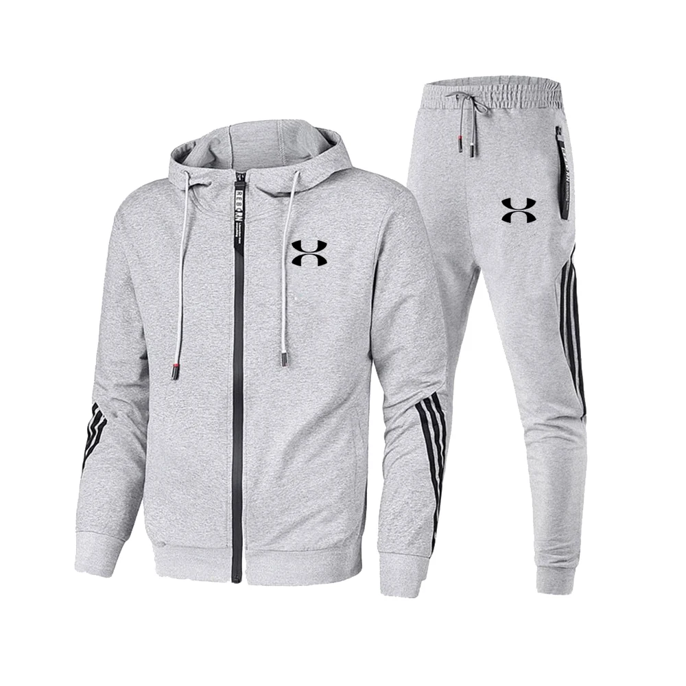 Spring And Fall 2024 New Men\'s Set Casual Sports Hooded Zipper Jacket + Pants 2 Pieces Fashion Jogging Suit Men\'s Clothing