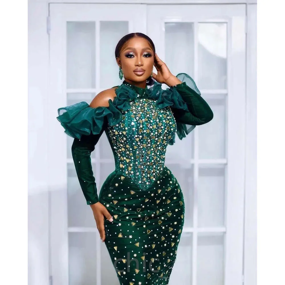 독특한 높은 목 이브닝 드레스 섹시한 스팽글 페르시 댄스 파티 드레스 프릴 긴 소매 파티 드레스 맞춤형