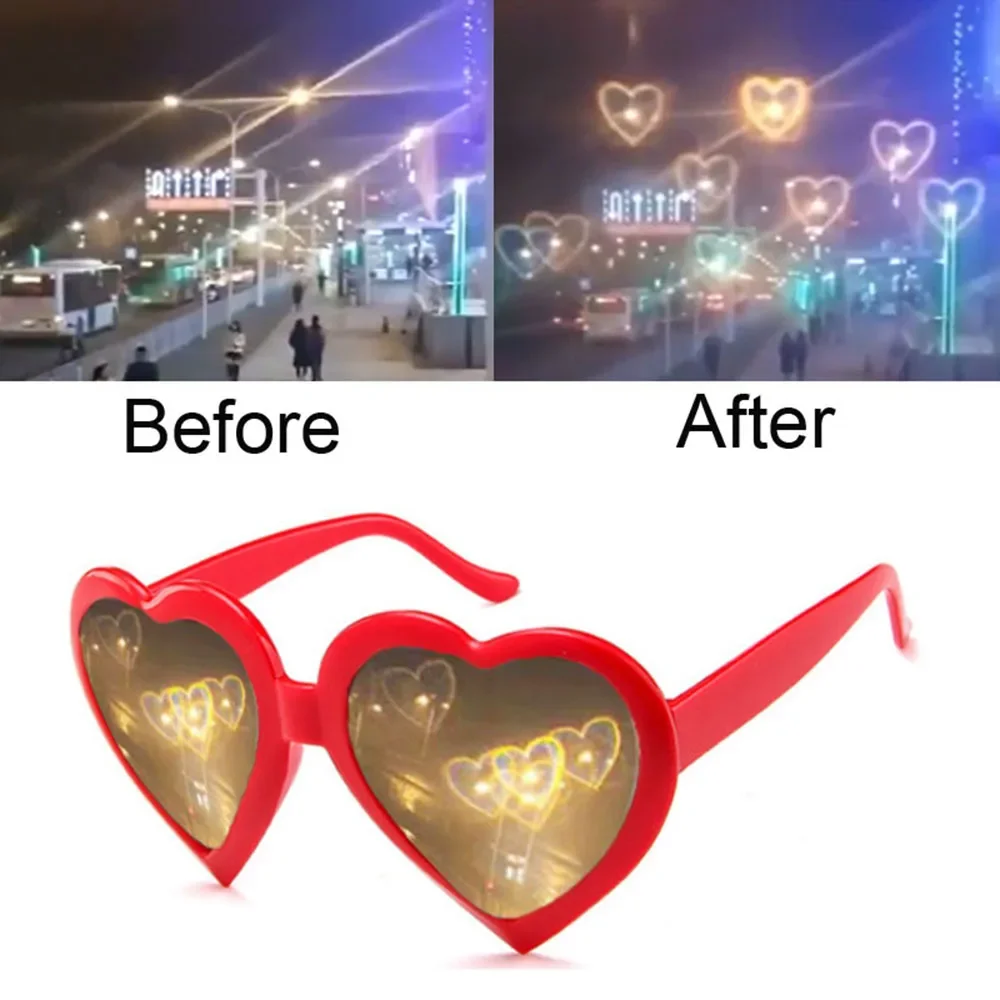 NONOR Christmas Gift Heart Shaped Love Effects Glasses Watch The Lights Change to Heart Shape At Night Diffraction Glasses