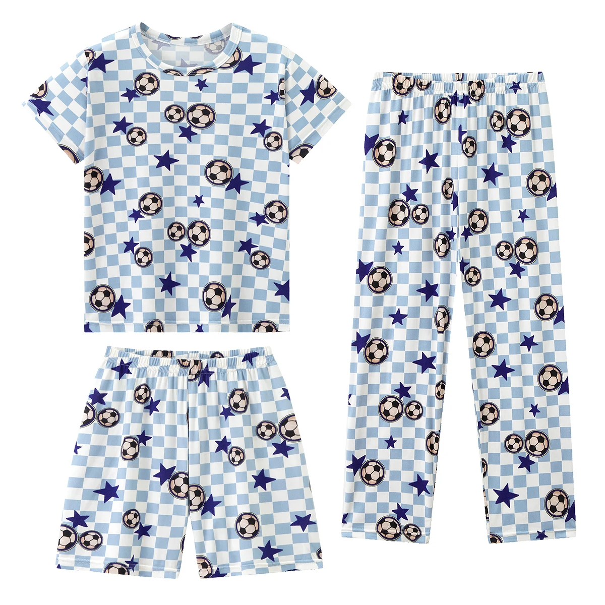 3-piece Children's Summer Cute Soccer Print Home Set With Various Combinations For Boys And Girls Paired With Comfortable Pajama