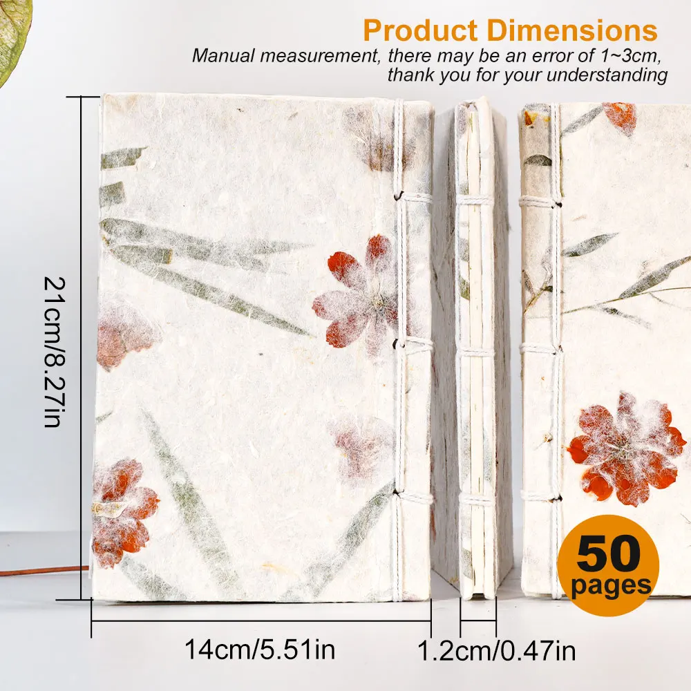 1PC Handmade Floral Thread-Bound Notebook with Real Plants Creative Ancient-Style Notebook, Art Gift 21*13.8*1cm about 50 sheet