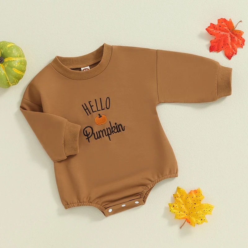 Baby Clothing Girls Boys Halloween Romper Long Sleeve Crewneck Letter Pumpkin Embroidery Newborn Clothes