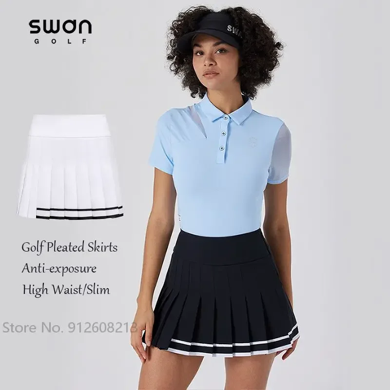 

SG Ladies Elastic Golf Skirt Summer High Waist Golf Pleated Culottes Anti-exposure Slim Sports Skorts Women A-lined Pantskirts