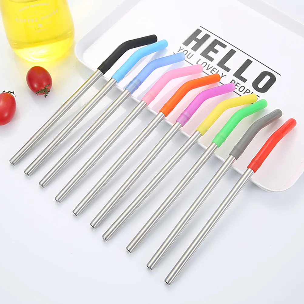 

12Pcs Stainless Steel Straws Set Reusable Silicone Suction Nozzle Durable Easy Mixed Colors 2 Cleaning Brushes