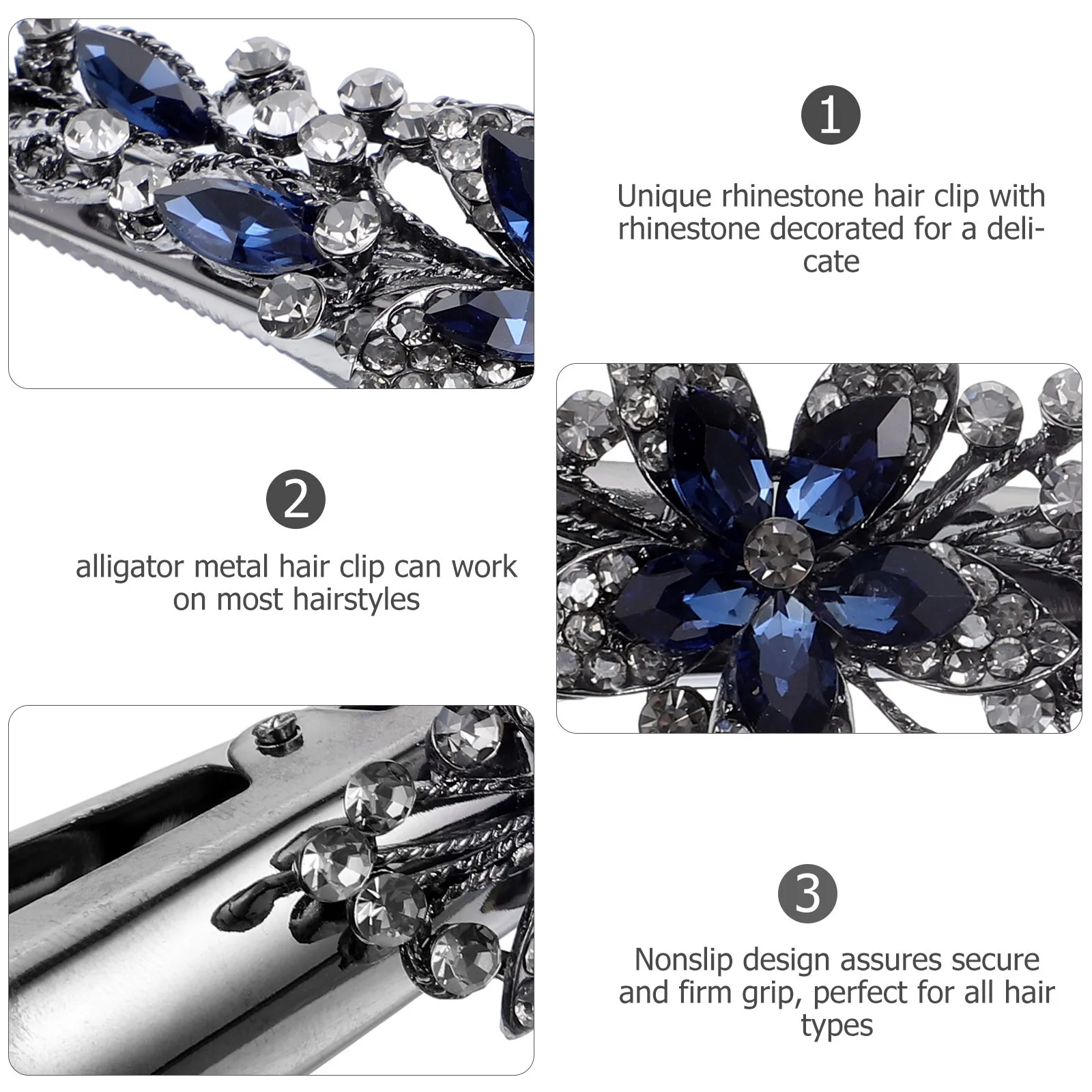 

Rhinestone Duckbill Hair Clip Metal Alligator Barrette Shiny Elegant Fancy Decorative Clips for Women Fine Thick Hair Styling