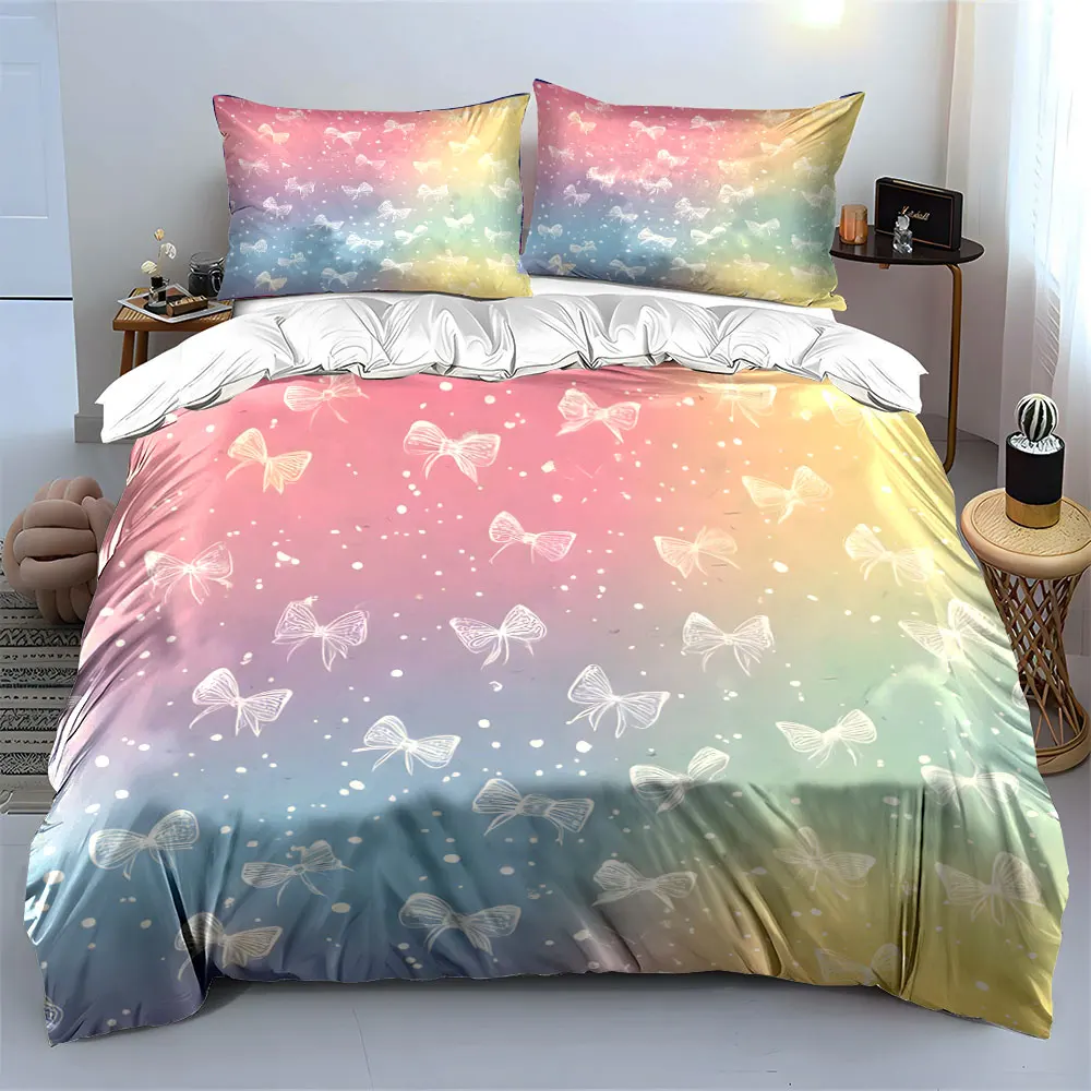 Pastel Bow Background Decor Set Bedding Set with 1 Duvet Cover 2 Pillowcases Single Double King Queen, Gift