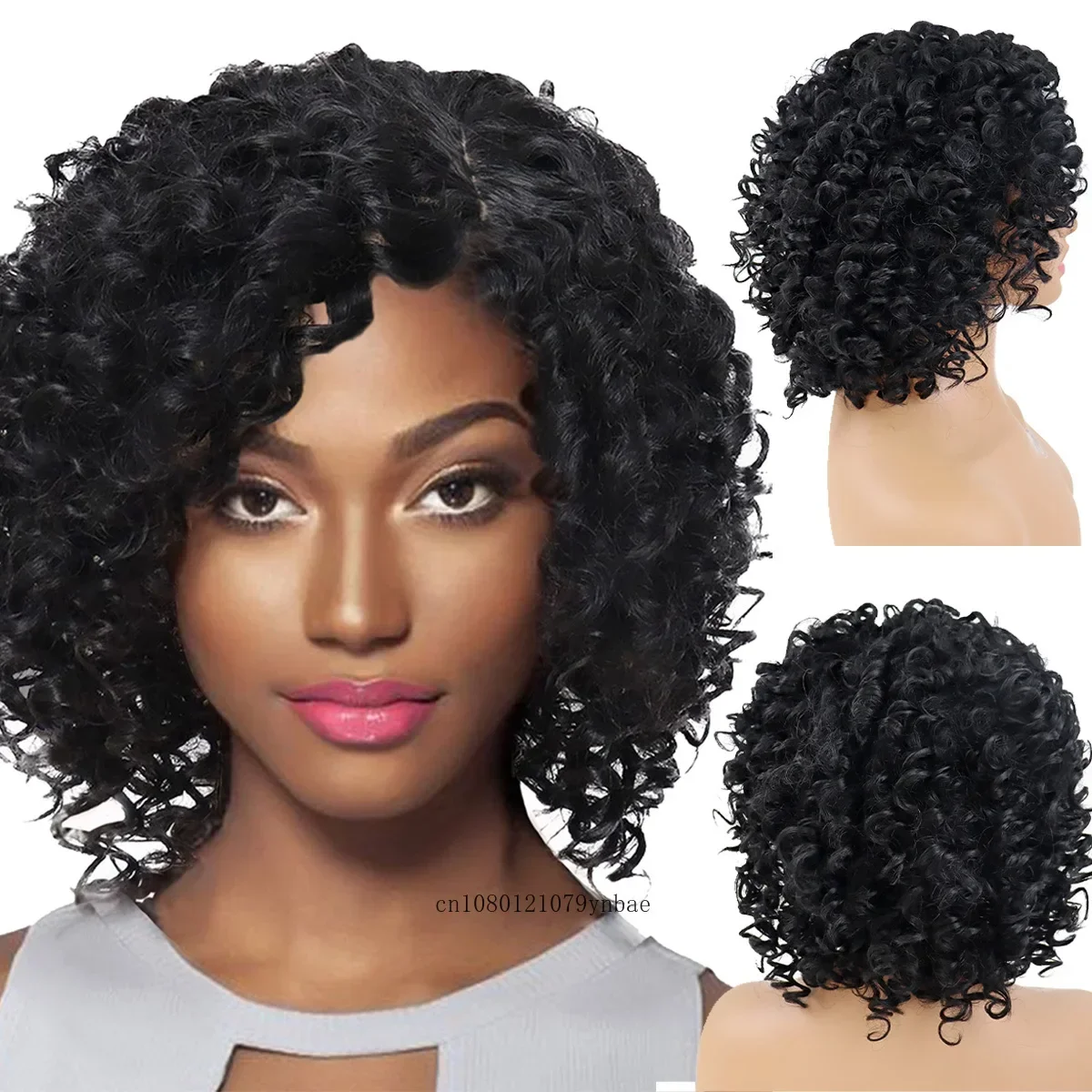 

Synthetic Black Wig with Bangs for Women Short Afro Curly Wigs African American Hairstyle Heat Resistant Halloween Costume Party