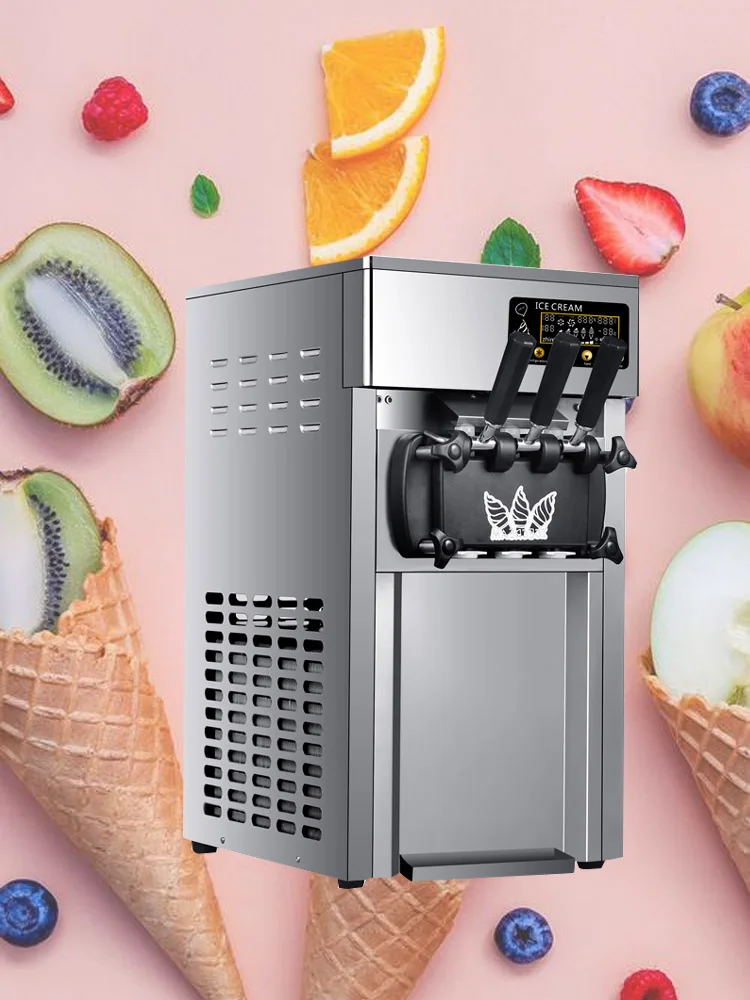 18-22L/H Ice Cream Maker Commercial 2+1 Flavors Countertop Gelato Sorbet Freezing Equipment Vending Machine
