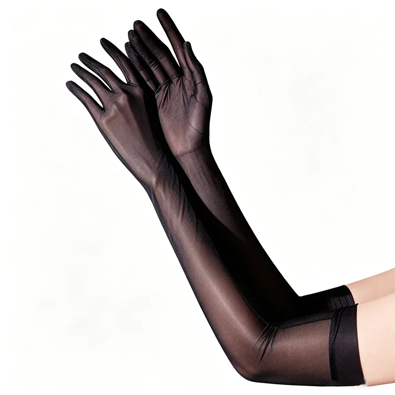 51cm Women Sexy Solid Oil Elasticity Tight Long Gloves Thin Transparent Dance Party Cosplay Stage Performance Accessories