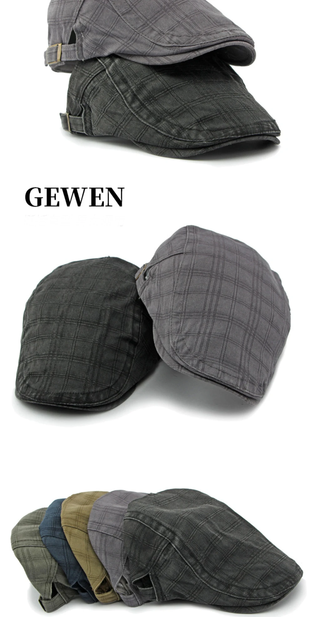 HT4239 Baskenmütze für Alle Jahreszeiten Baumwolle Ivy Flat Cap Damen Vintage Künstler Maler Baskenmütze Herren Unisex Kariert Verstellbare Herren-Baskenmützen – Detail 3