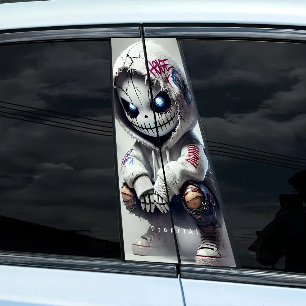 Vinyl car sticker B-pillar shell punk style pattern sticker, 2 pieces/set, scratch resistant art, used for car B-pillar