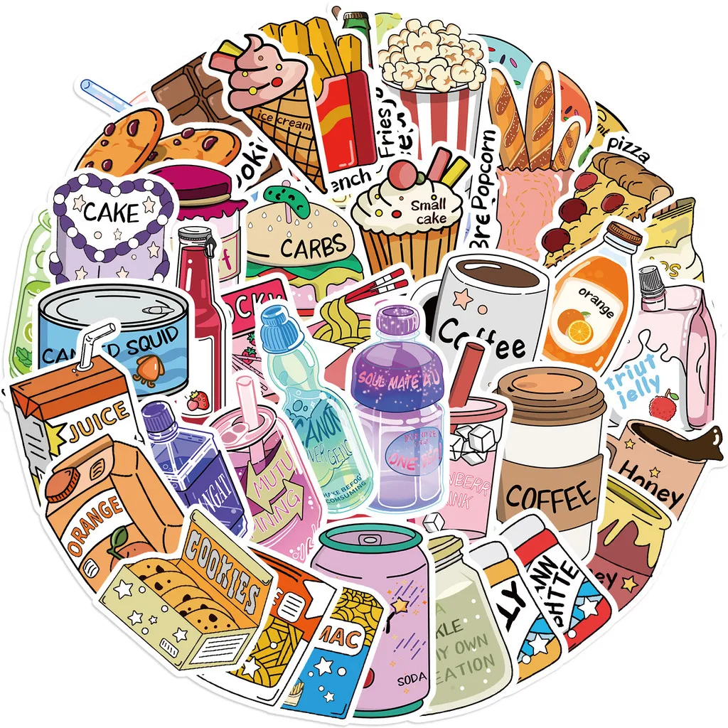 50PCS Original Hand Gezeichnete Snack Club Graffiti Aufkleber für Fahrrad Hand Konto Federmäppchen Aufkleber Anime Worlds Store
