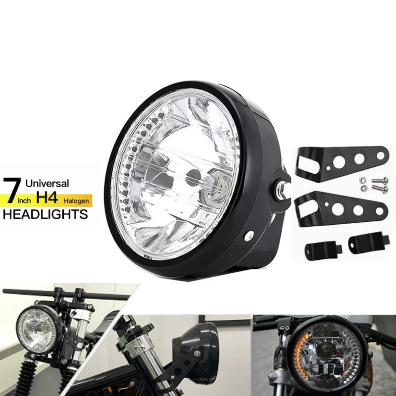 

Universal 7 Inch H4 35W Round LED Motorcycle Headlight Black with 9Wire Turn Signal Light Mount Bracket for Motorcycles