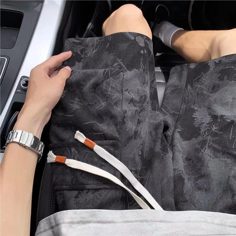 Loose Casual Dyeing Workwear Shorts Men's Summer Pocket Design Beach Five-Point Mid-Pants Straight Leg Loose Fit Youthful