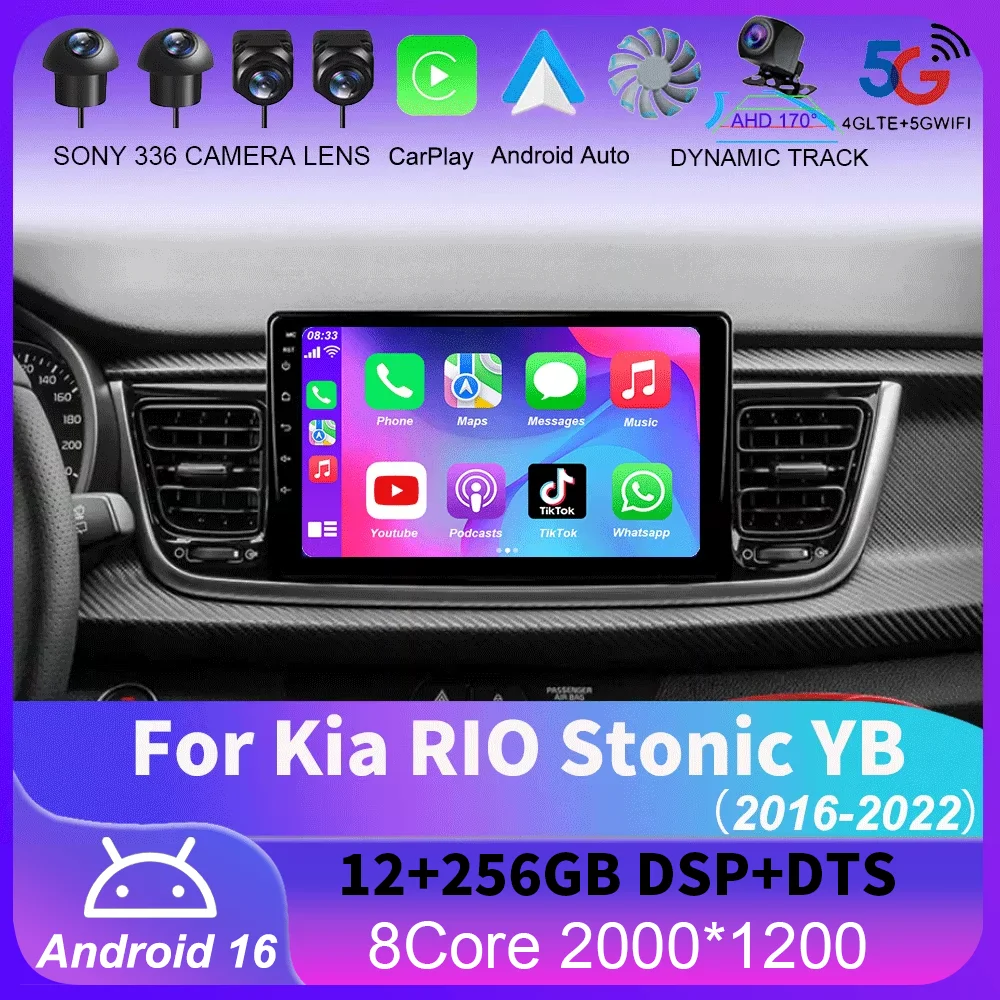 

Android 16 Carplay Auto Car Radio GPS Multimedia Video Player Stereo BT For Kia RIO Stonic YB 2016 2017 2018 2019 2020 2021 2022