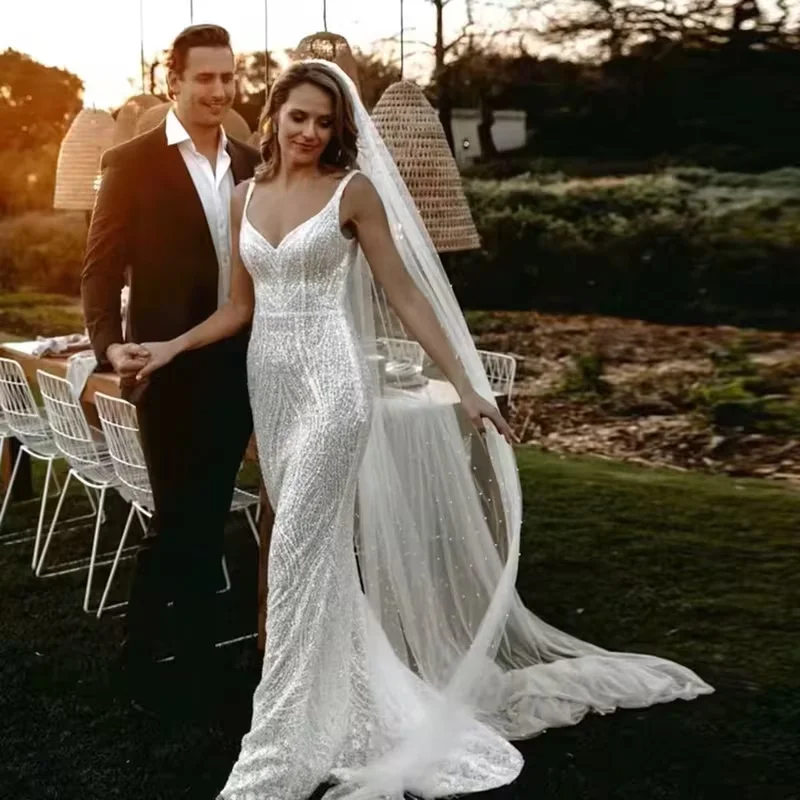 3 Meters Long Pearl Beaded Bridal Veil One Layer Long Wedding Marriage Accessories for Women