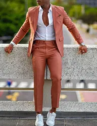 Ternos masculinos formais laranja, para casamento, baile, lapela, blazer, feito sob encomenda, moda, smoking, duas peças, jaqueta + calças, trajes de hombre