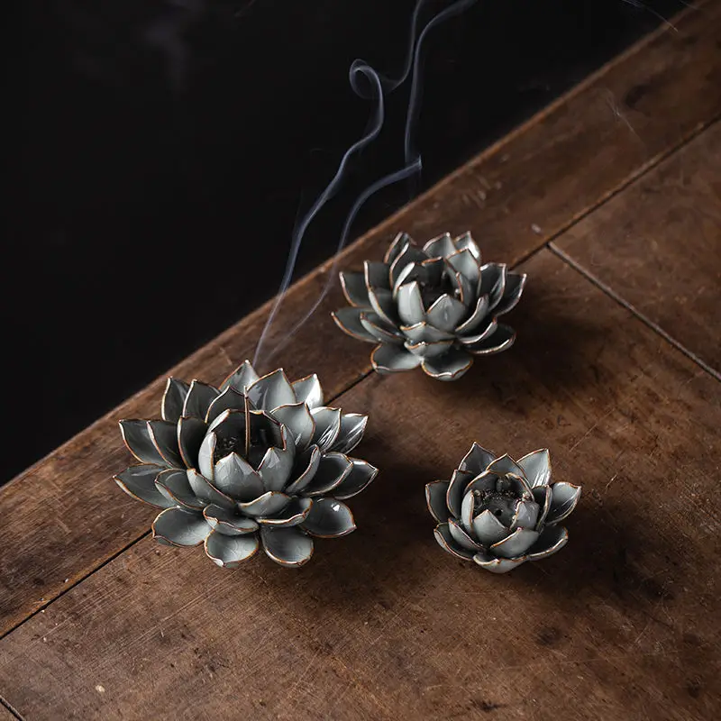 

Handmade Lotus Fragrance Insertion Ge Kiln Line Incense Burner Indoor Retro Ornament