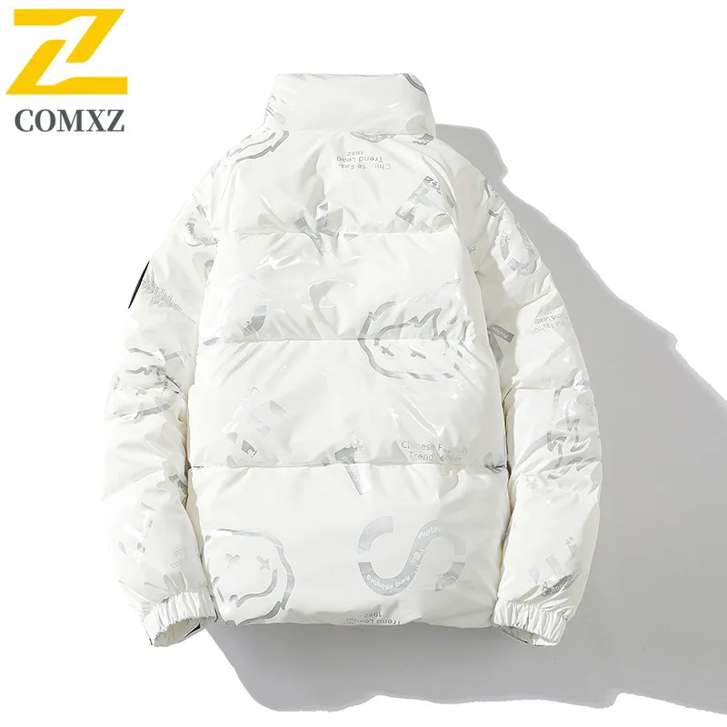 COMXZ Men Winter Jacket 2025 Shiny Design Street Travel Lightweight High Quality Hiking Padded Jacket Loose Ski Bread Jackets