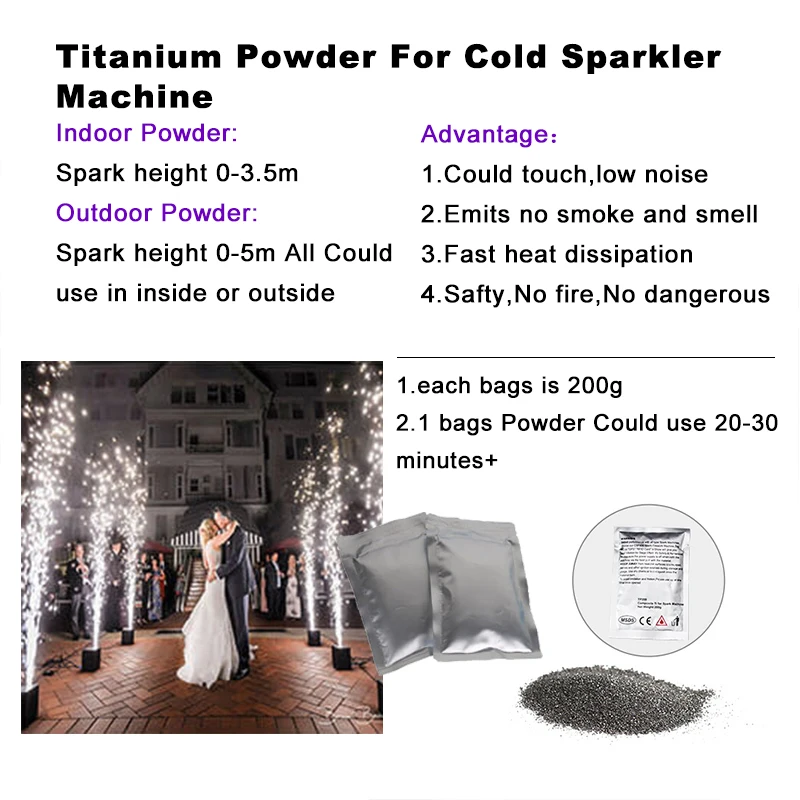 Ti Metal Dust 200g/Bag Powder for Stage Cold Spark Fountain Machine MSDS Certification Spark Powder for Indoor and outdoor Party