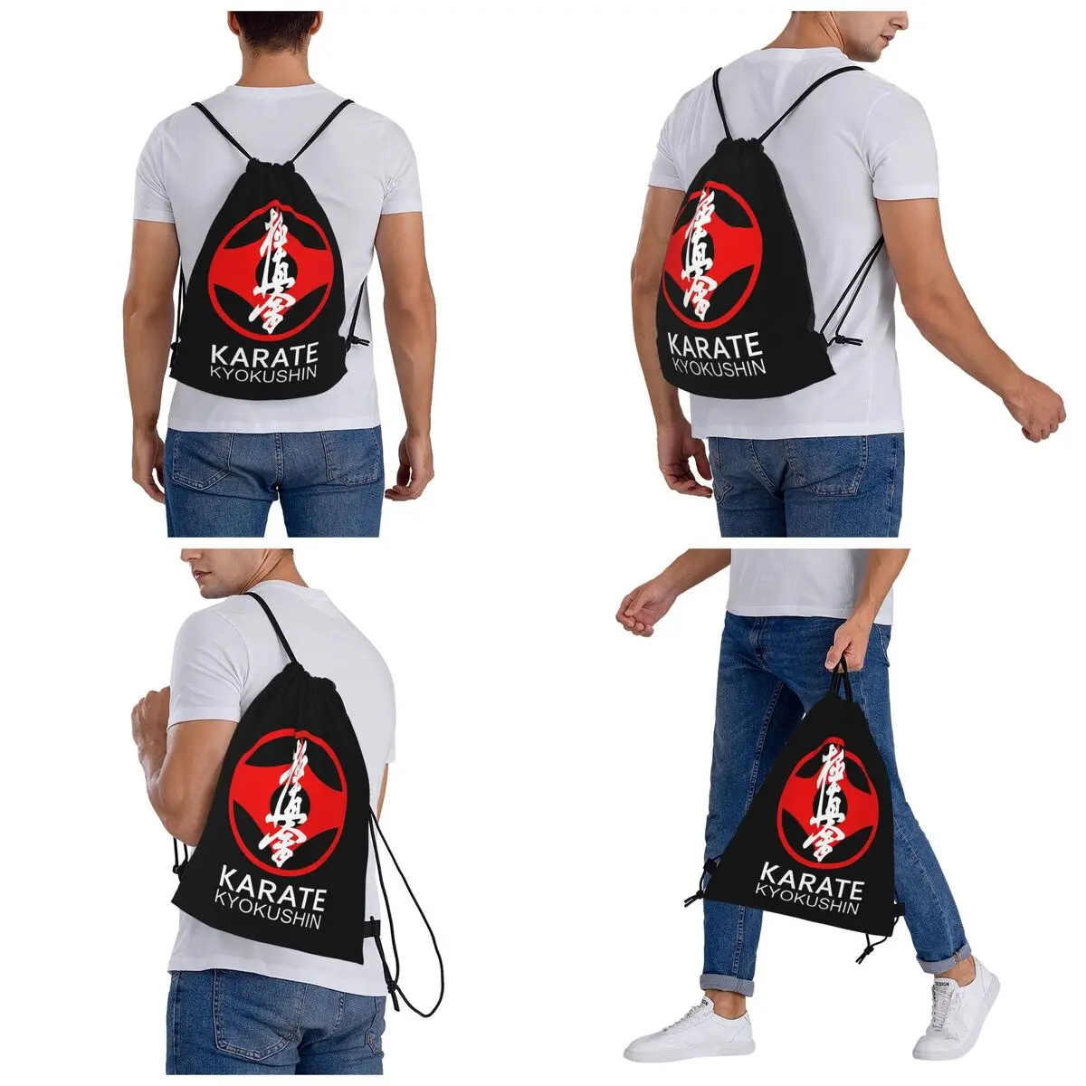 Kyokushi Karate Kumite Scene Backpacks Portable Drawstring Bags Sports Bag Book Bags for Travel Students