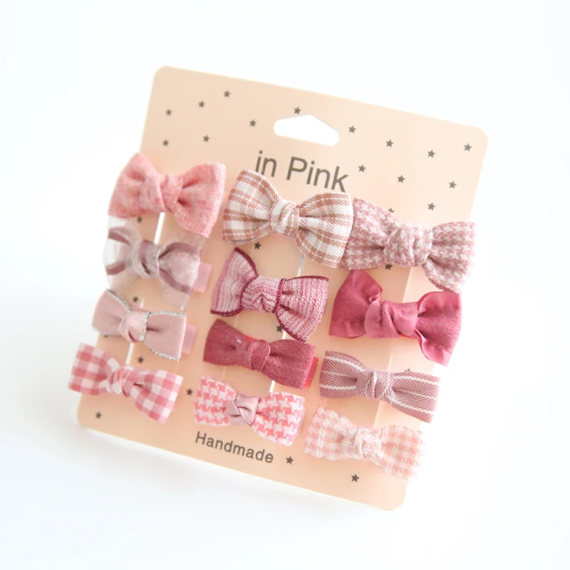 12Pcs/Lot Children\'s Hair Clips, Headwear, Baby Hair Accessories, Full coverage fabric hair Clip Bows for Girls