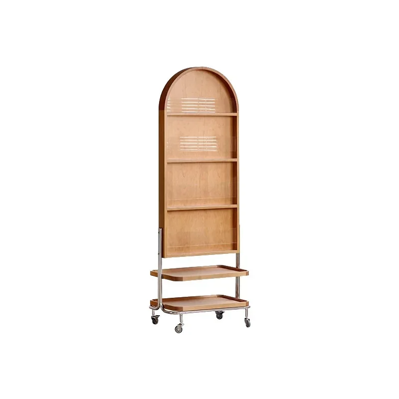 dressing mirror multifunctional solid wood full body mirror Japanese arched floor standing mirror movable shelf magazine rack