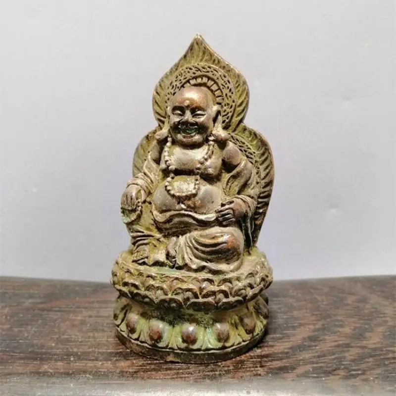 Old Chinese Bronze Copper Brass Handmade Work Maitreya Buddha Statue