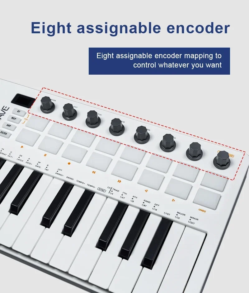 M-VAVE SMK-25 II MIDI Pad Controller Keyboard USB Mini 25 Key 16 RGB Drum Pads 8 Knobs Music Production Software Included