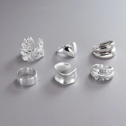 925 Silver Rings for Women Thick Wave Wide Solid Double-layer Punk Trendy Couple Female Party Birthday Gift