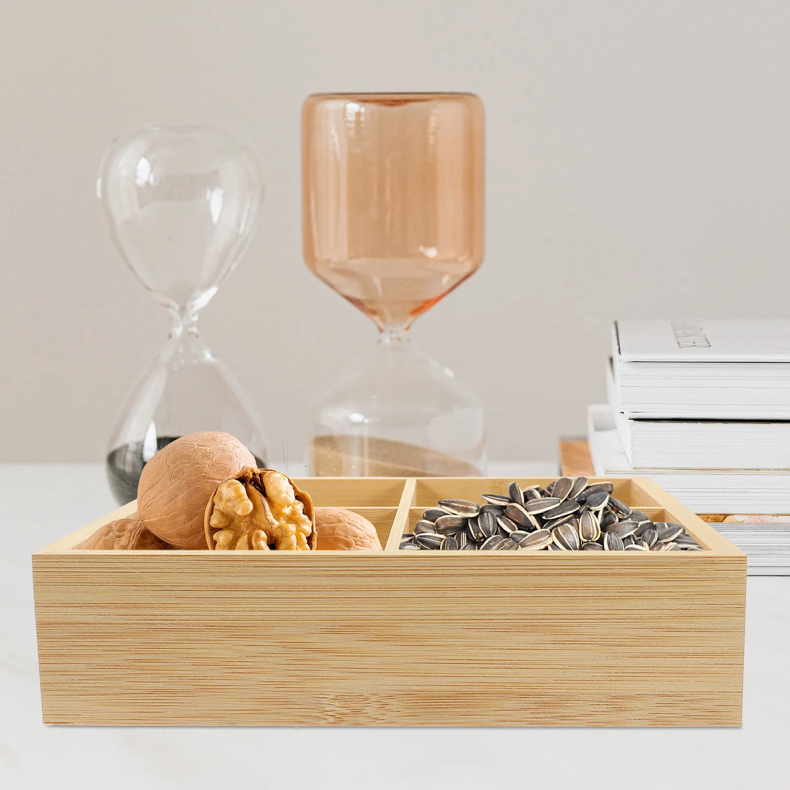 

2pcs Solid Wood Handheld Snack Tray with Dividers Fruit Case for Party Wedding Christmas Wood Serving Tray Desktop Food