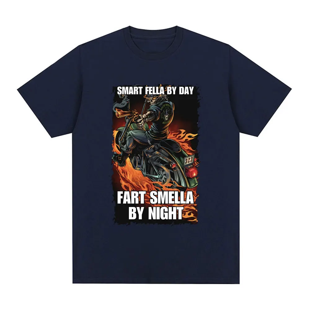 Funny Smart Fella By Day Fart Smella By Night Skeleton Meme Graphic T-shirt Men Fashion Vintage Short Sleeve T Shirts Oversized