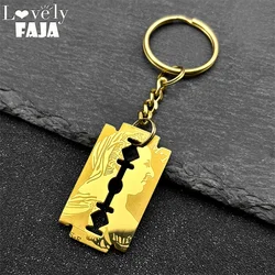 Hip Hop Jesus Blade Razor Shape Pendant Key Chain for Women Men Stainless Steel Gold Color Keyring Amulet Jewelry Gift