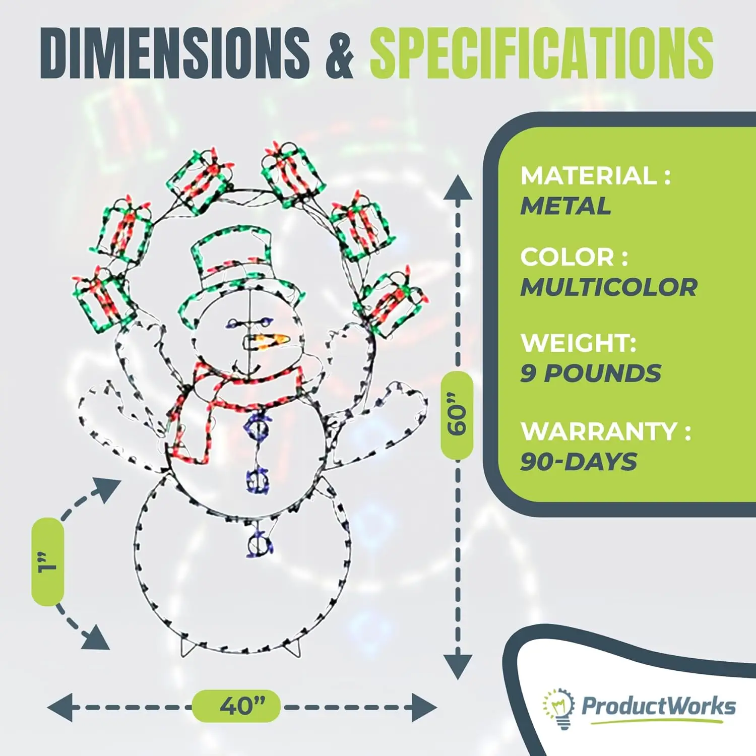 Pro-Line-muñeco de nieve malabares para interiores y exteriores, decoración navideña para patio, luces LED multicolor animadas 265, 60 pulgadas