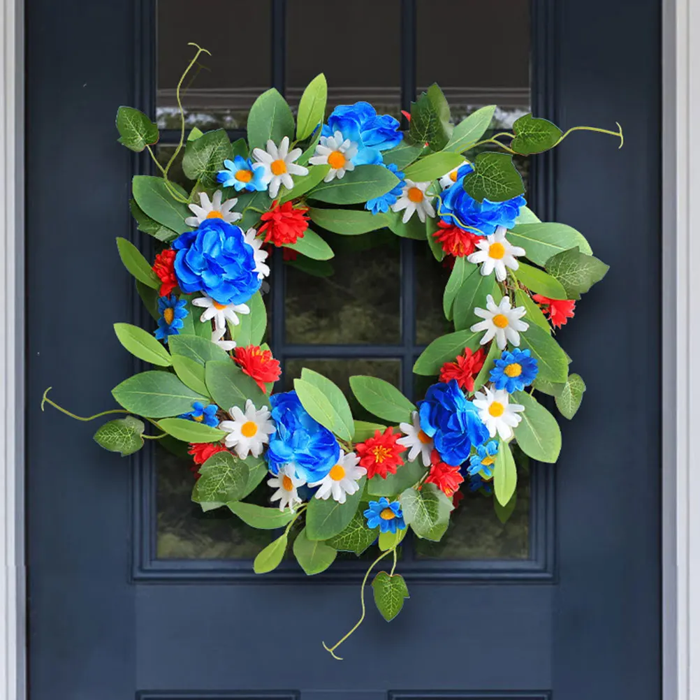 

Artificial Floral Wreath Small Daisy Decor Spring Wall Hanging Door Decoration Red Blue WhiteFloral naments Wreath
