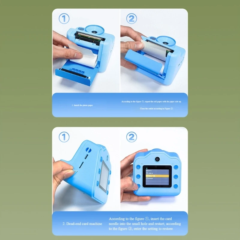 Câmera infantil com impressora fotográfica instantaneamente, gravação de vídeo 1080P, tela IPS de 2,4 polegadas, cartão de 32 GB, ABS seguro para presente de crianças