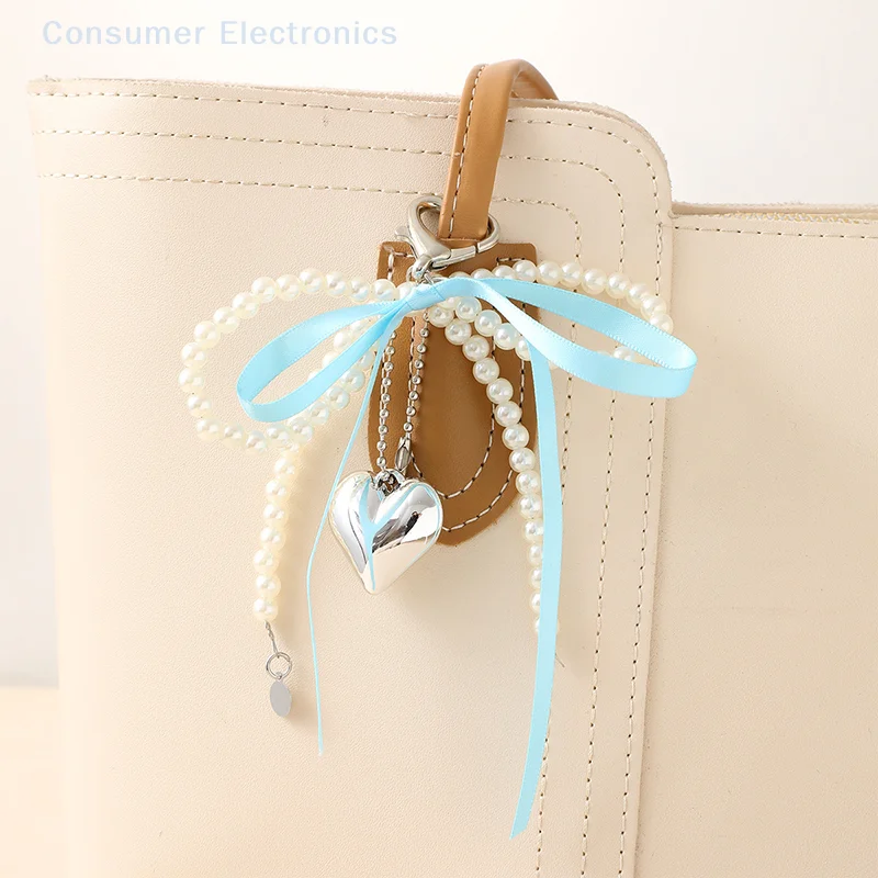 Trendy Creative Heart Ribbon Bowknot Charm Keychain Delicate Key Ring Pendant Exquisite Backpack Decoration Accessories Gifts