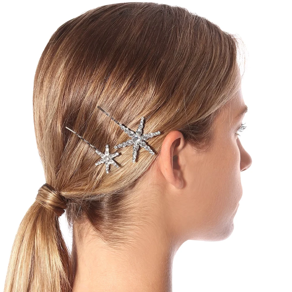 Simple Bling Crystal Star Barrettes Hair Clips Sets Wedding Decoration Fashion Geometric Rhinestone Hair Pins Headband for Women