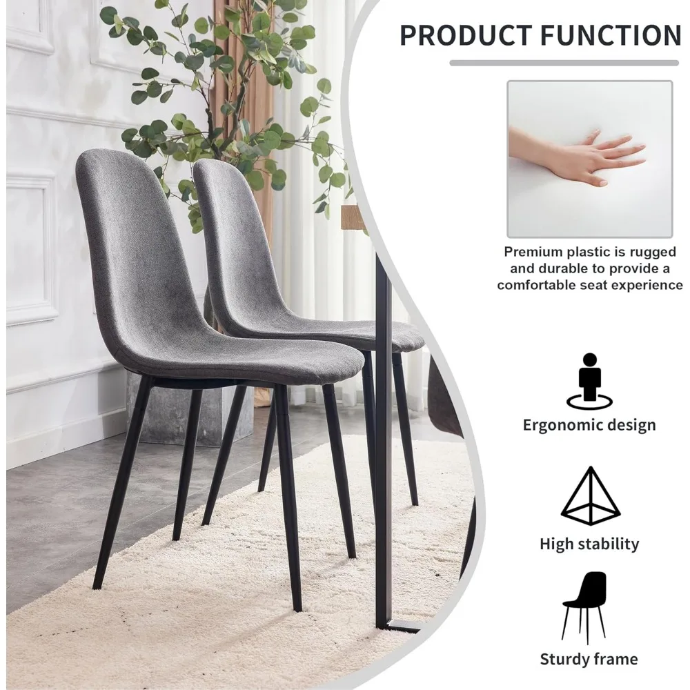 طقم طعام خشبي مستدير باللون الرمادي مقاس 42 بوصة مع كراسي قماش تتسع لـ 4 أشخاص #6