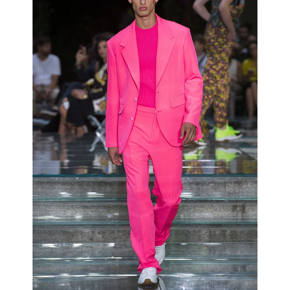 

High Street костюм с зубчатыми лацканами для мужчин, прямой однотонный однобортный костюм из двух предметов, повседневный повседневный мужской костюм, куртка, брюки