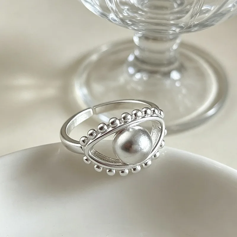GANPUP Vintage Silberfarbener Augenperlen Verstellbarer Fingerring für Frauen Kreativer Modeschmuck Neues Geschenk für Paare Party Urlaub – Detail 5