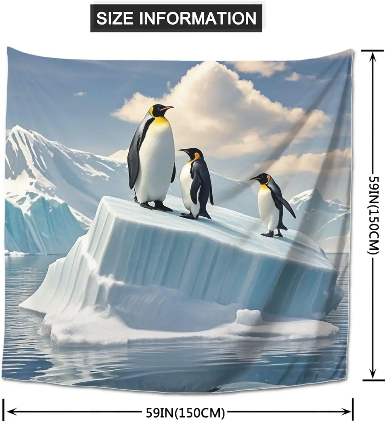 Realistic Penguin Family Tapestry Wall Hanging Antarctic Polar Animal Artwork Blue Ice Nature Decor Polyester Fabric Print for H