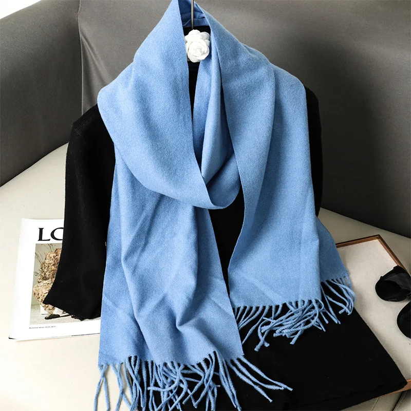 Bufanda de invierno para mujer, chal de Cachemira grueso y cálido, Pashmina con borlas de lujo, a prueba de viento, 62 colores