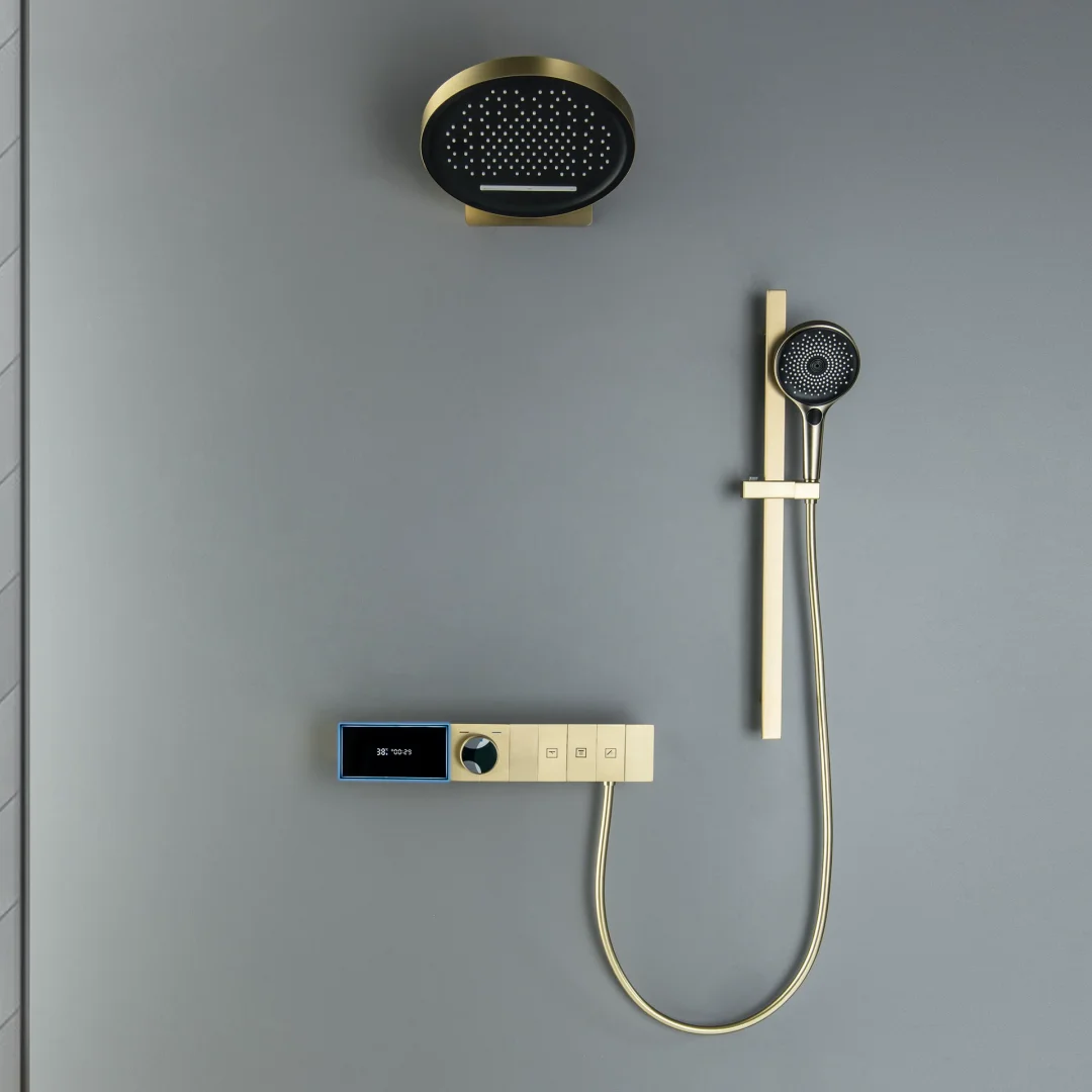 Smart Multifunction Brushed Rose Gold Bathroom Shower Faucet Concealed Rainfall Shower Faucet Ceiling Black Bath Shower Mixer