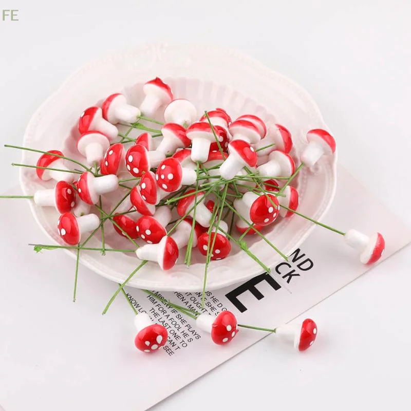 [F] 50pcs Colorful Mini Foam Mushroom Artificial Plant Ornaments For Bonsai Pots Fairy Garden Micro Landscape DIY Craft Decor