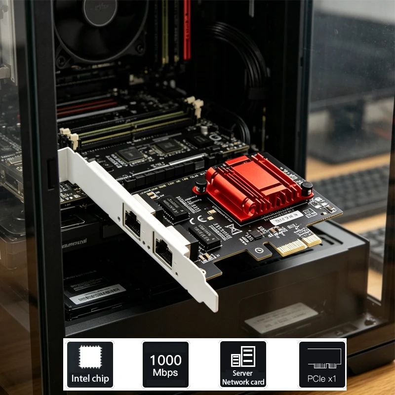 ゲーミング適応型rj-45-lanアダプター-pcie-to-イーサネット-intelチップ搭載-lanカード-ギガビット-pci-e-ネットワークカード-イーサネット-10-100-1000-mbps