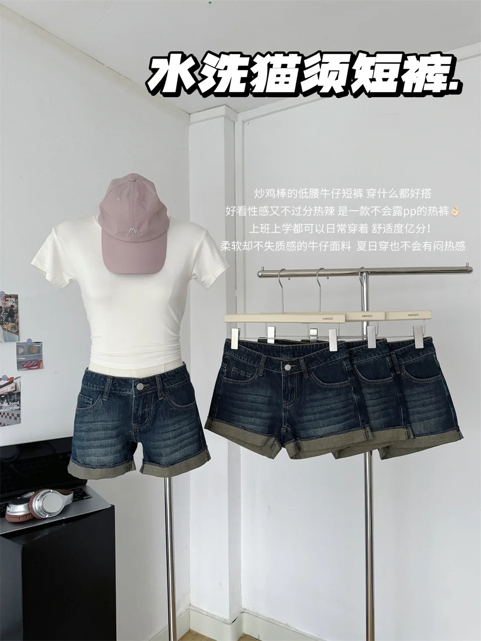 Women's Dark Blue Y2k Denim Shorts Streetwear Aesthetic Low Waist Mini Jeans Pants Harajuku Vintage Cowboy Shorts 2000s Clothes