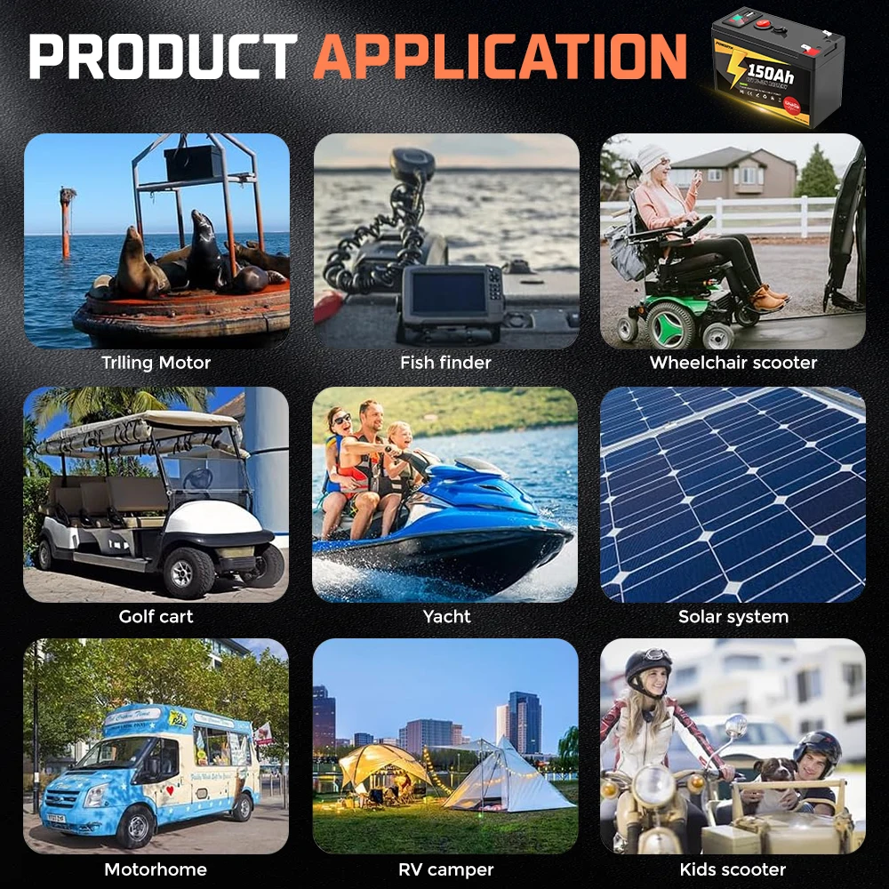 Ulepszona, wysokiej jakości bateria akumulatorowa 12V 150Ah LiFePO4, do ponad 4000 cykli ładowania, do małych UPS, energii słonecznej, lokalizatorów ryb.