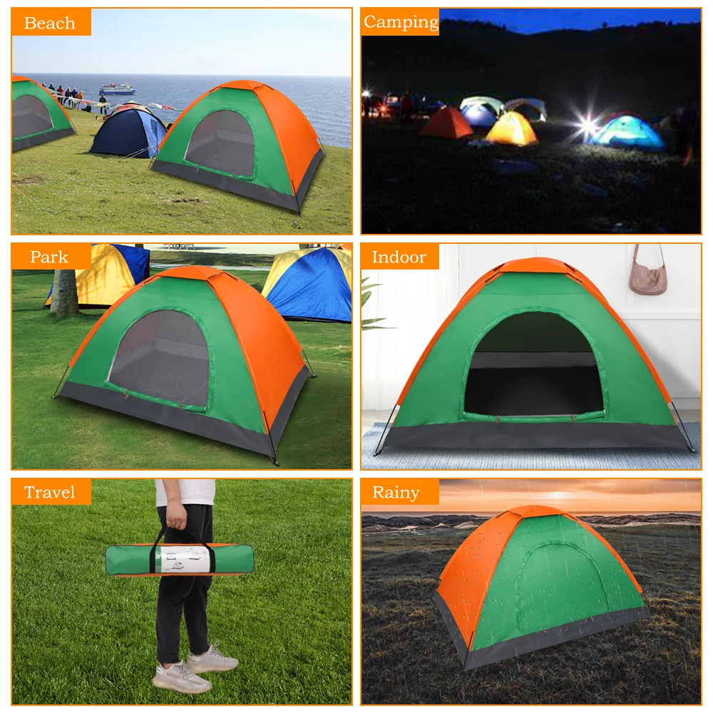 2-Person Waterproof Camping Dome Tent for Outdoor Hiking Survival Orange & Green Outdoor Dome Camping Family Tent