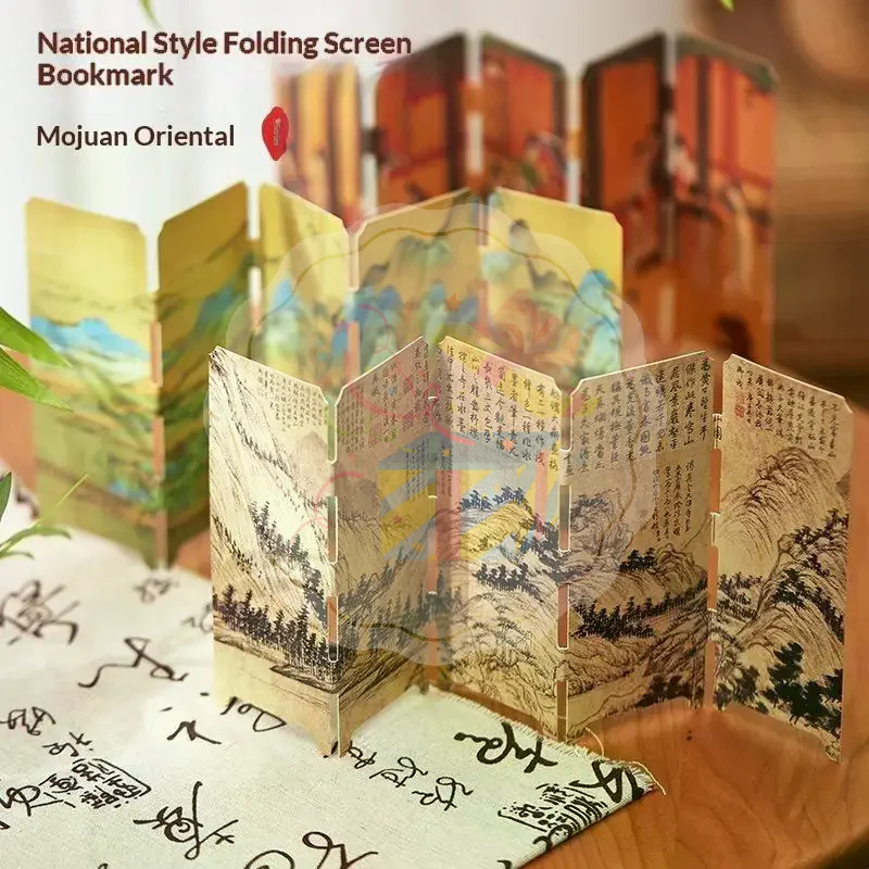 Chinese Style Folding Screen Bookmark Vintage Ink Painting Calligraphy Book Marker Unique Stationery for Personal Reading Colle